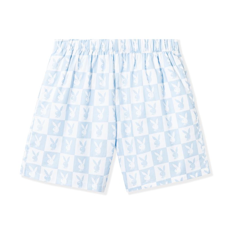 Shorts Playboy Checker Rabbit Head Homme Blanche Bleu | ICHMORE-49