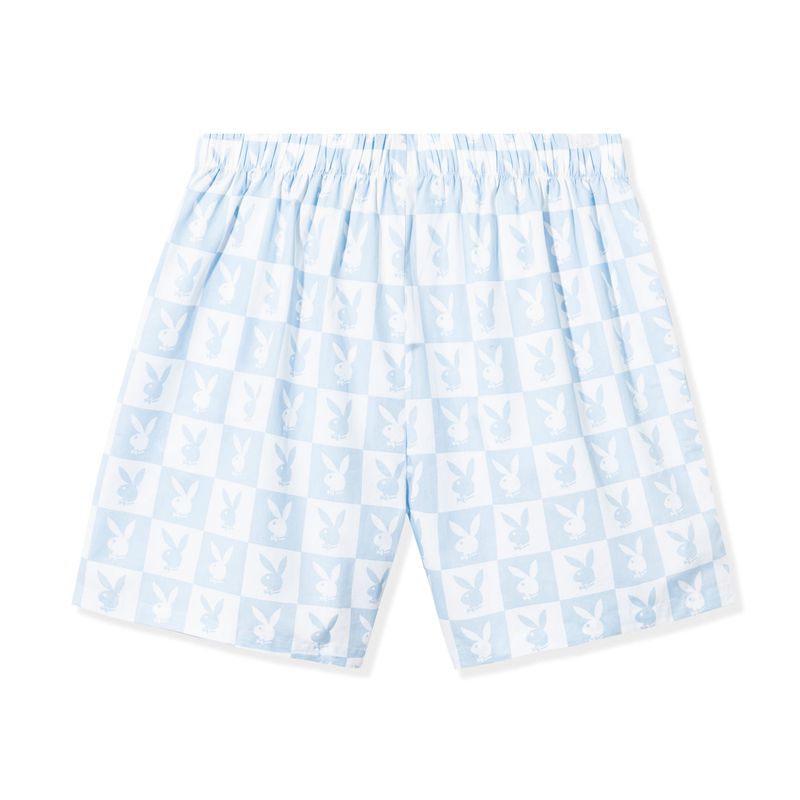 Shorts Playboy Checker Rabbit Head Homme Blanche Bleu | ICHMORE-49