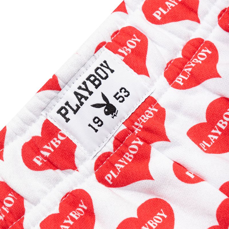 Shorts Playboy Heart Lounge Boxers Femme Rouge Blanche | ZDMRTYG-47