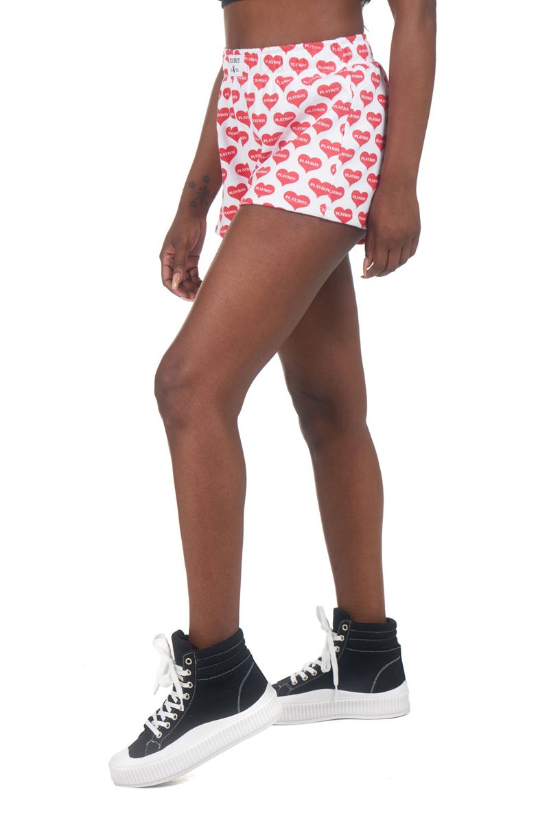 Shorts Playboy Heart Lounge Boxers Femme Rouge Blanche | ZDMRTYG-47