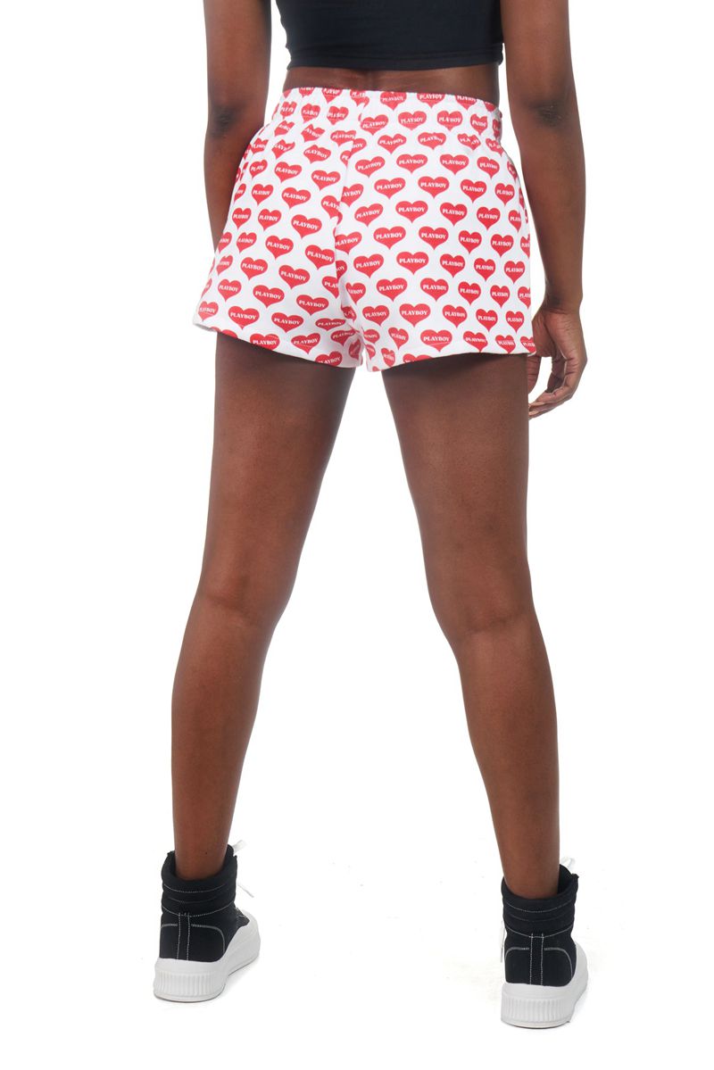 Shorts Playboy Heart Lounge Boxers Femme Rouge Blanche | ZDMRTYG-47