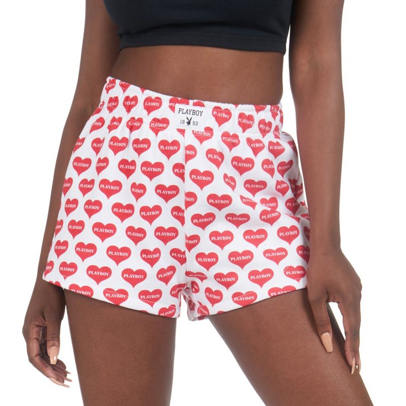 Shorts Playboy Heart Lounge Boxers Femme Rouge Blanche | ZDMRTYG-47