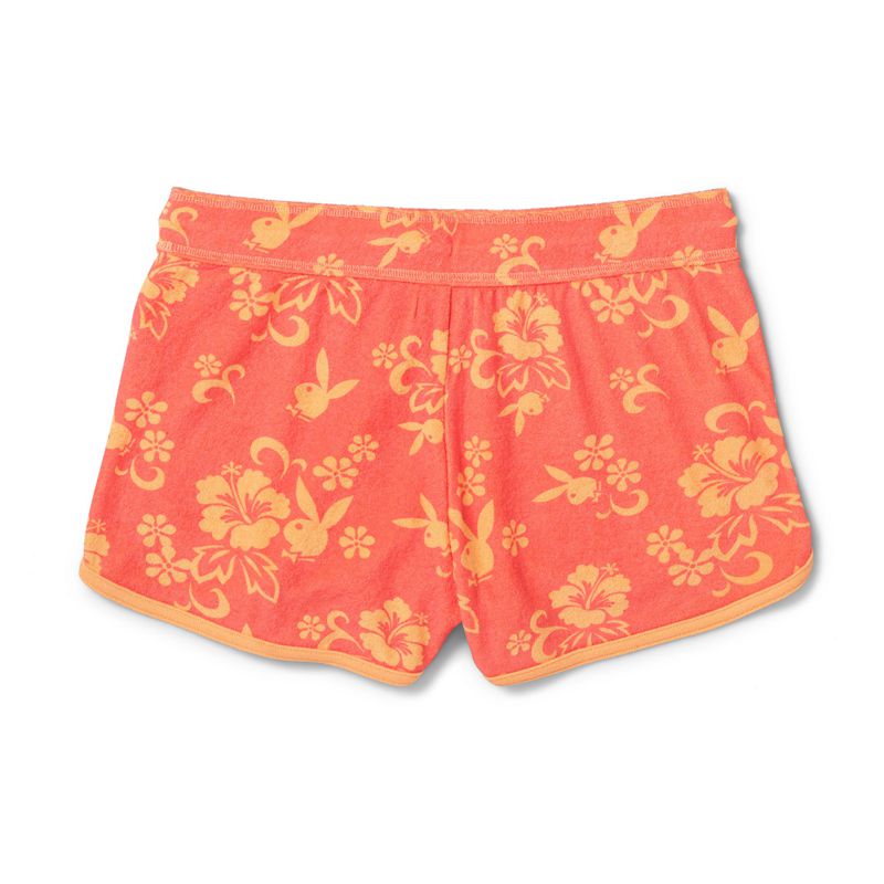 Shorts Playboy Hibiscus Terry Sweats Femme Rouge Orange | OQWUIPC-34