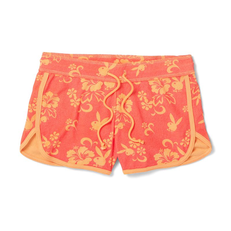 Shorts Playboy Hibiscus Terry Sweats Femme Rouge Orange | OQWUIPC-34