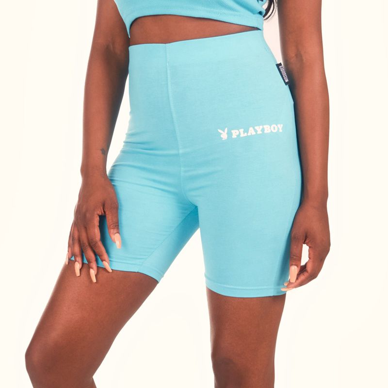 Shorts Playboy Logo Biking Femme Bleu | JQSUGRY-71