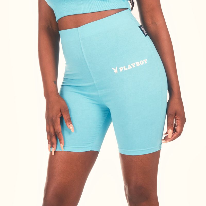 Shorts Playboy Logo Biking Femme Bleu | JQSUGRY-71