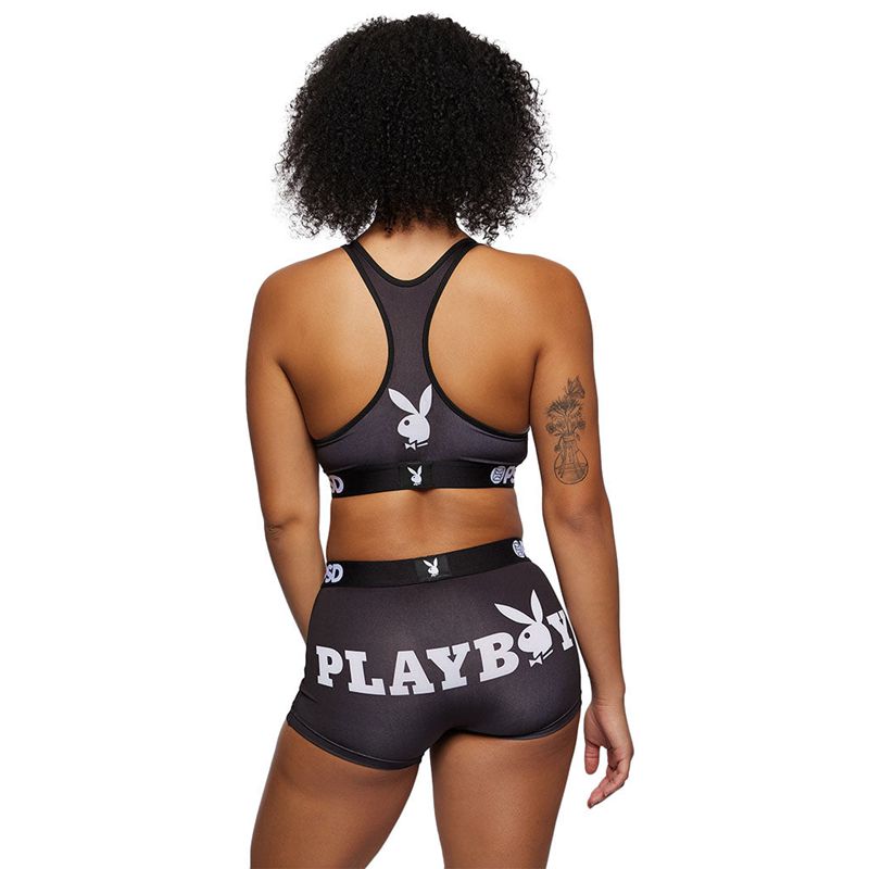 Shorts Playboy Logo Boy Femme Noir Blanche | LRNWBVG-69