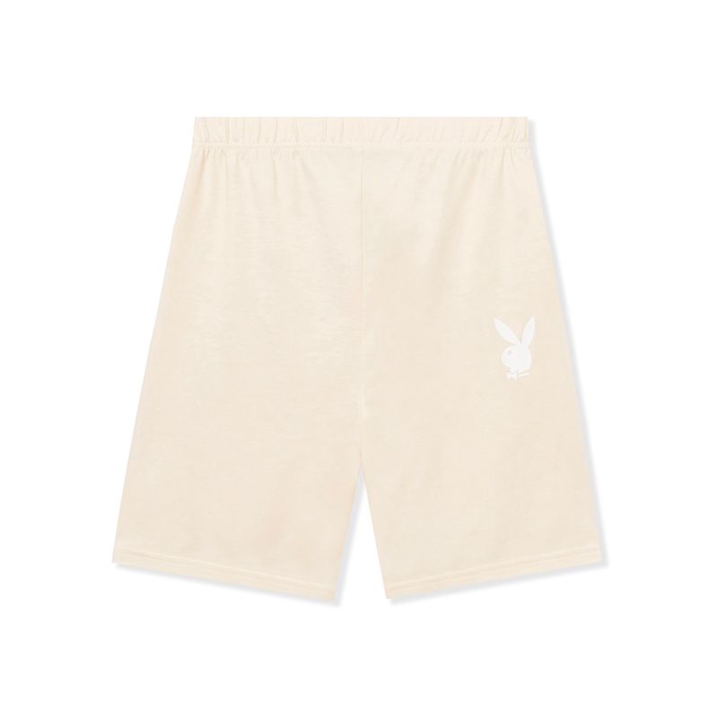 Shorts Playboy Logo Cyclings Femme Beige | KHCZPVU-39