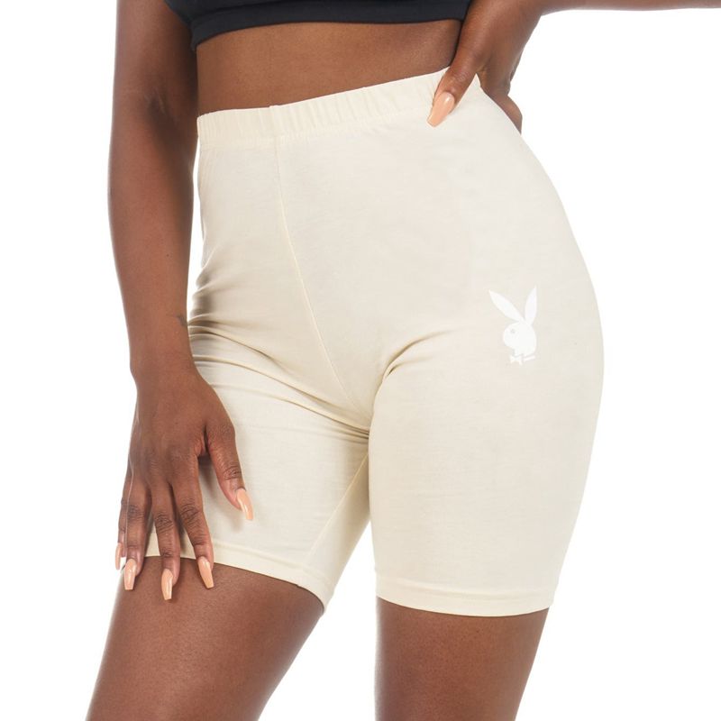 Shorts Playboy Logo Cyclings Femme Beige | KHCZPVU-39