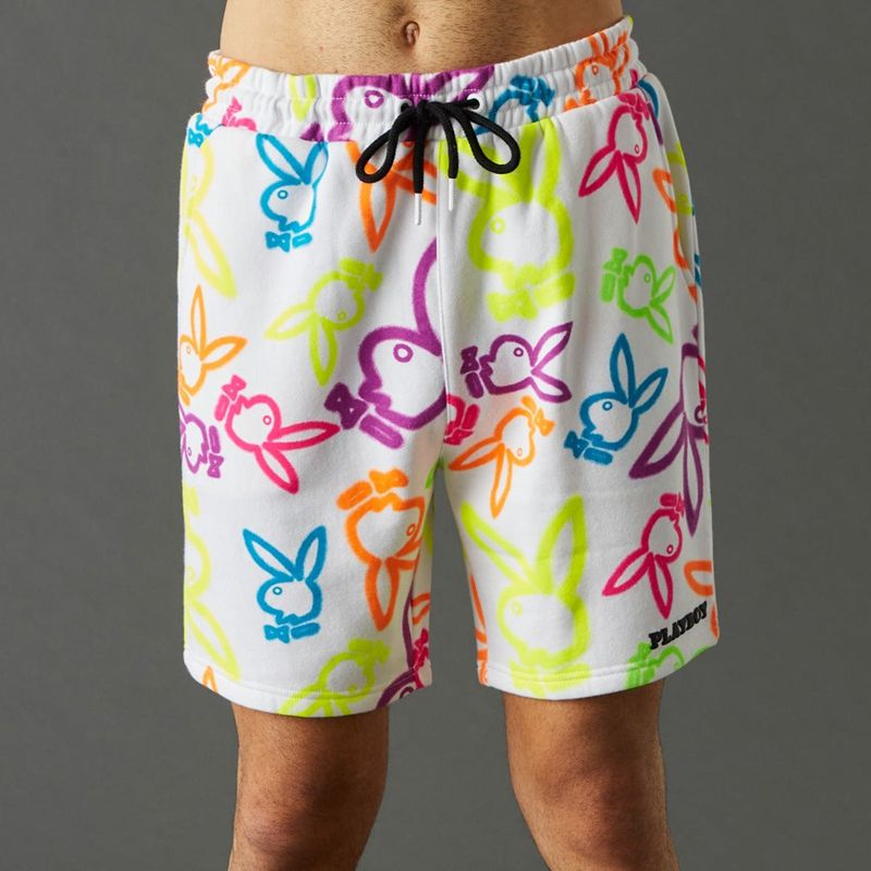 Shorts Playboy Neon Bunny Print Homme Blanche | FPXLROJ-51