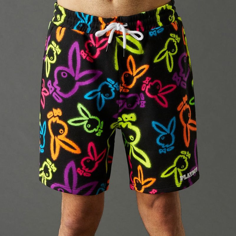 Shorts Playboy Neon Bunny Print Homme Blanche | FPXLROJ-51