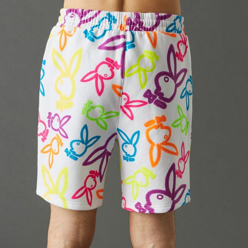 Shorts Playboy Neon Bunny Print Homme Blanche | FPXLROJ-51