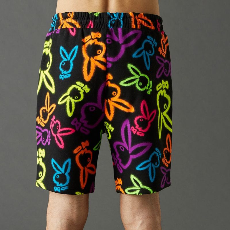 Shorts Playboy Neon Bunny Print Homme Blanche | FPXLROJ-51