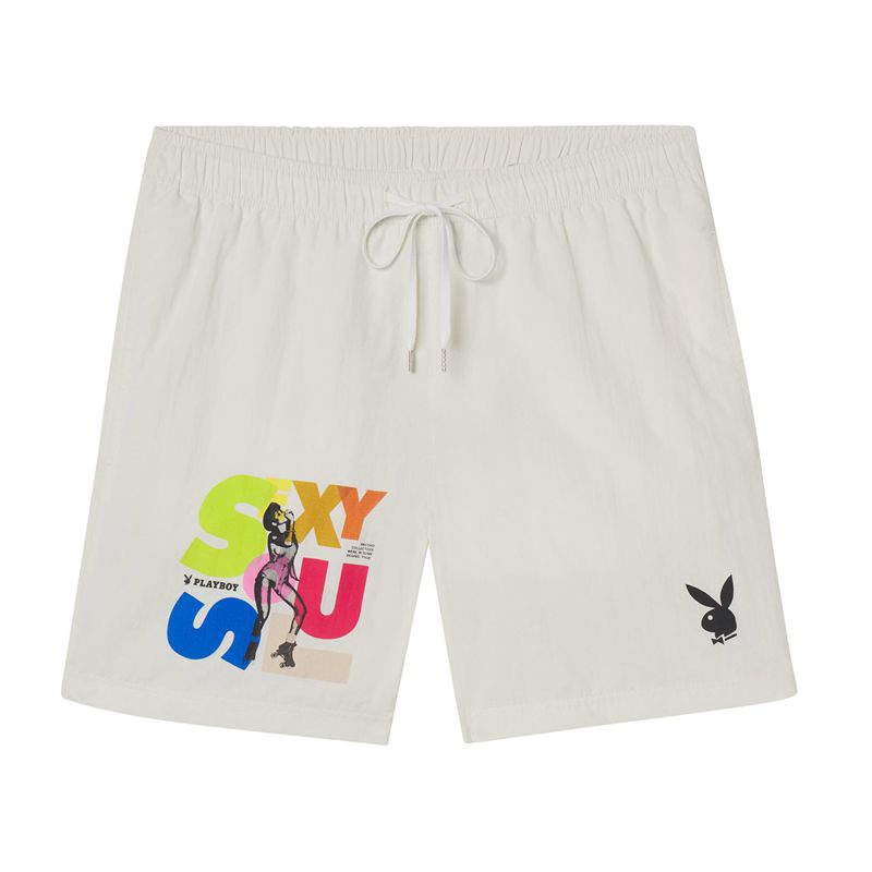 Shorts Playboy Soul Nylon Homme Blanche | GRAJWBT-85