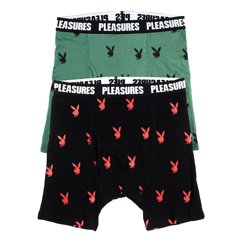 Sous Vêtement Playboy X Pleasures Boxer Briefs Set Homme Noir Vert | PDGMOIR-57