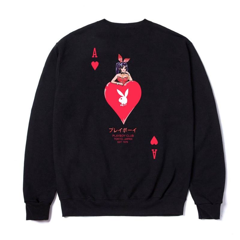 Sweat À Capuche Playboy Ace Of Hearts Crewneck Sweat Homme Noir | XYUVTND-10