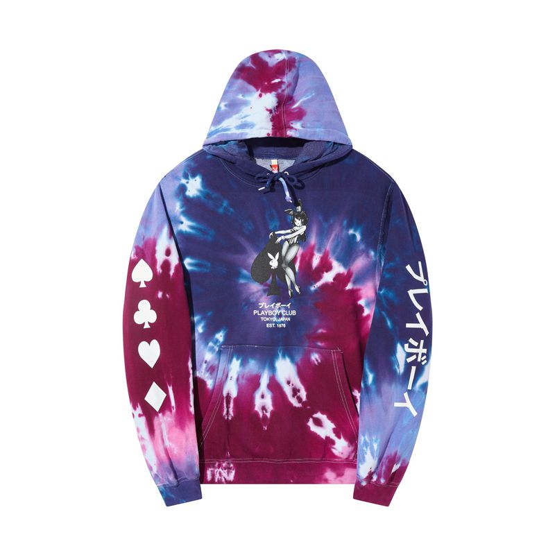 Sweat À Capuche Playboy Ace Of Spades Tie Dye Homme Rose Violette | IYNDPWG-08