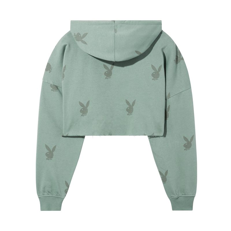 Sweat À Capuche Playboy All-Over-Print Femme Vert | KBZOWEG-84