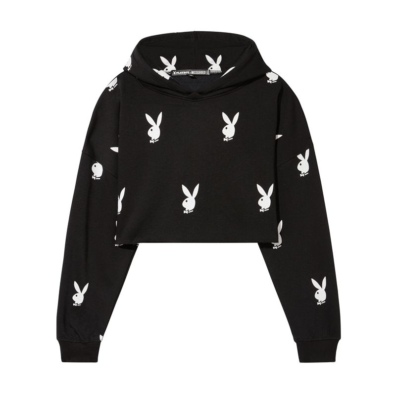 Sweat À Capuche Playboy All-Over-Print Femme Vert | KBZOWEG-84