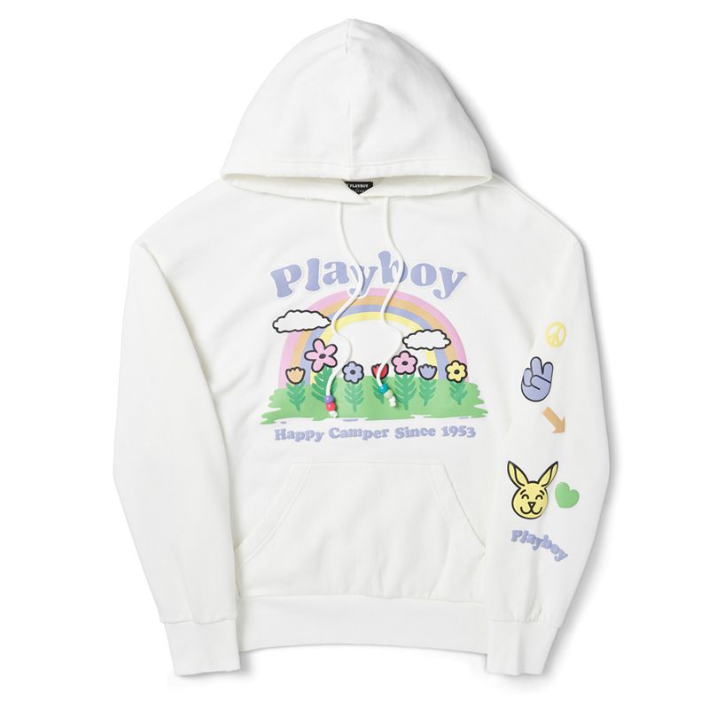 Sweat À Capuche Playboy Beaded Rainbow Femme Blanche | GZUEKLY-76