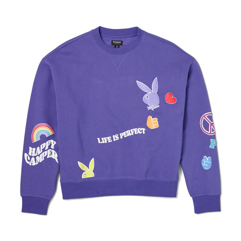 Sweat À Capuche Playboy Cabin Fever Crew Neck Femme Violette | KIZCPBN-09