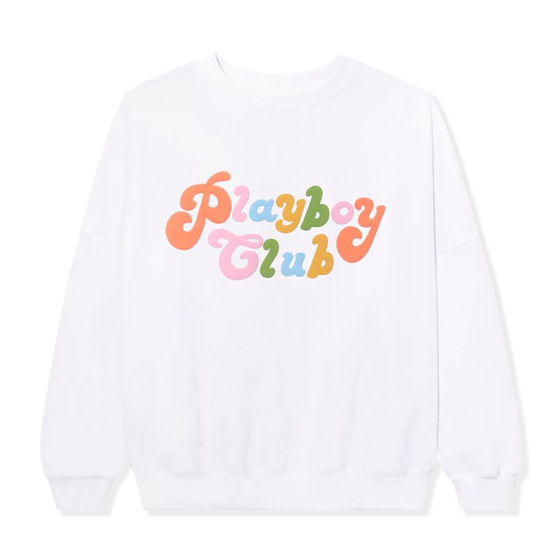 Sweat À Capuche Playboy Club Rainbow Crewneck Femme Blanche | SOKFXUM-96