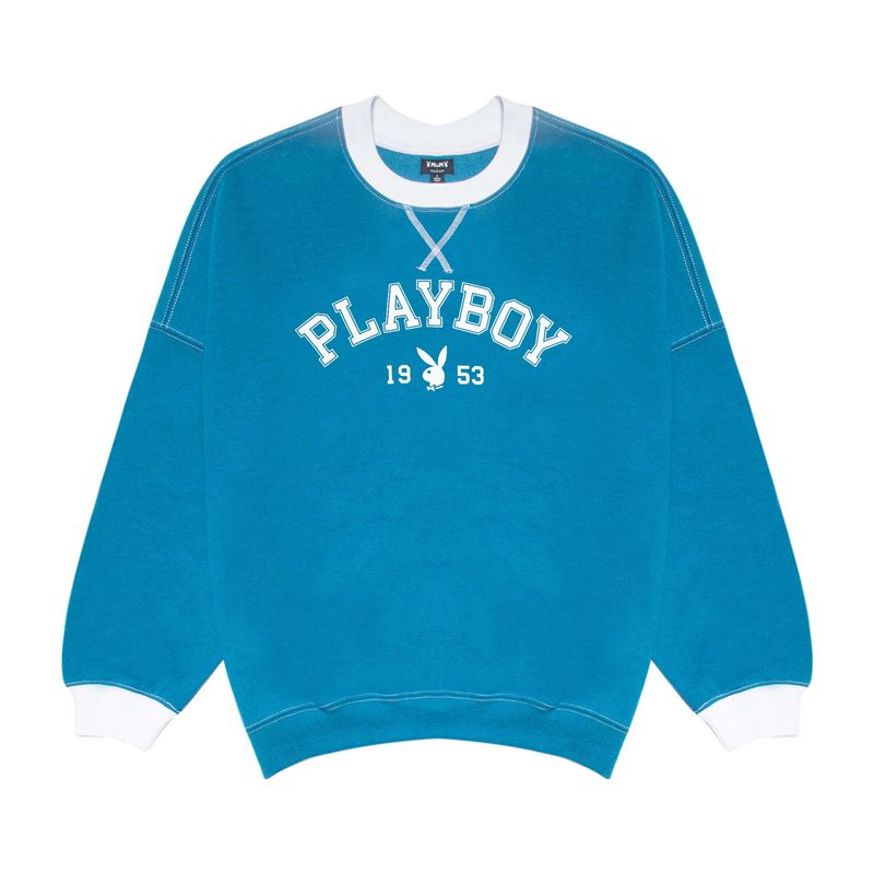 Sweat À Capuche Playboy Contrast 1953 Crewneck Femme Bleu | JAVDPMX-07