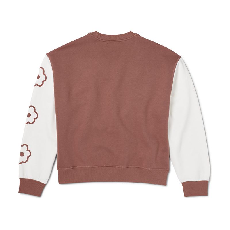 Sweat À Capuche Playboy Contrast Camp Crew Neck Femme Marron | PYWABHM-15