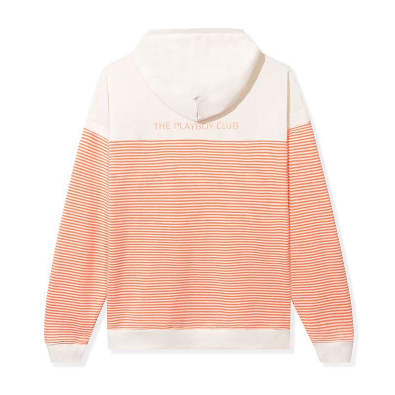 Sweat À Capuche Playboy Drop Stripe Vip Club Quarter Zip Femme Blanche Orange | HUMDGRE-16