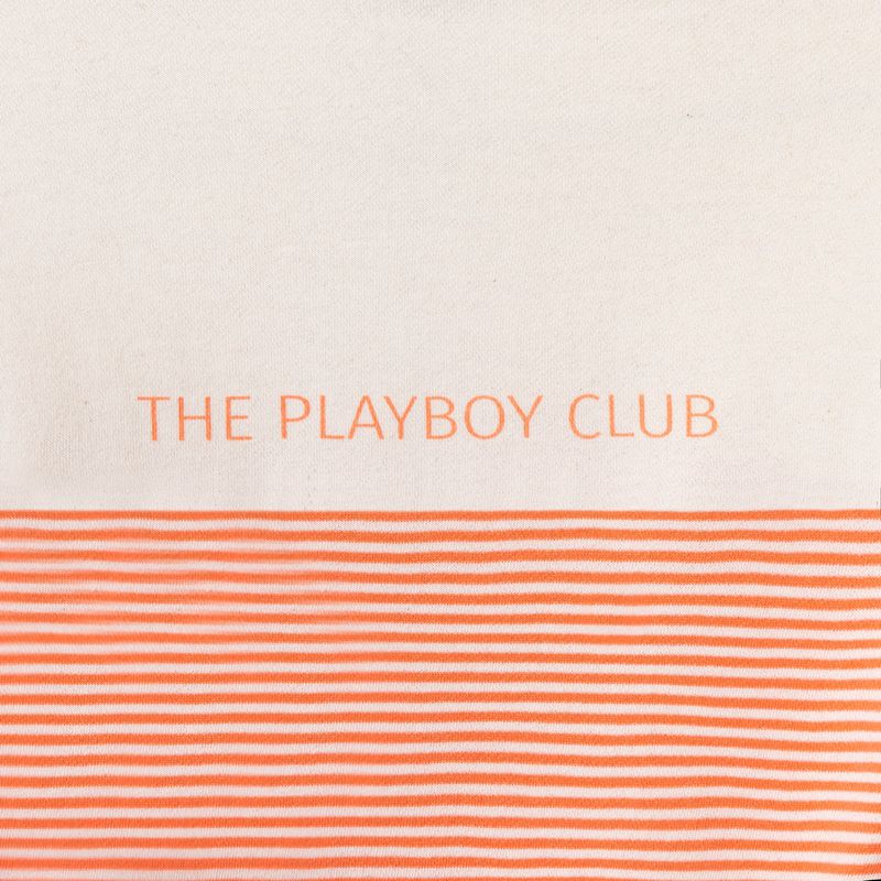 Sweat À Capuche Playboy Drop Stripe Vip Club Quarter Zip Femme Blanche Orange | HUMDGRE-16