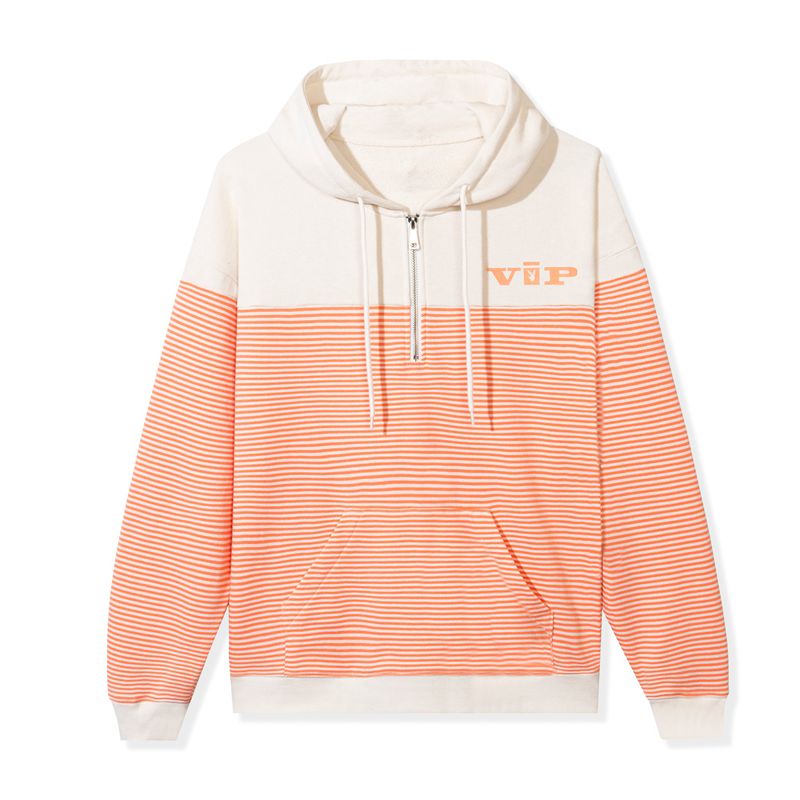 Sweat À Capuche Playboy Drop Stripe Vip Club Quarter Zip Femme Blanche Orange | HUMDGRE-16