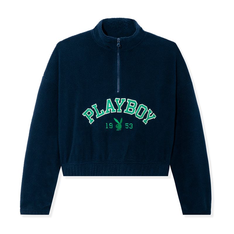 Sweat À Capuche Playboy Fleece Half-Zip Femme Bleu | KVGXSAN-90