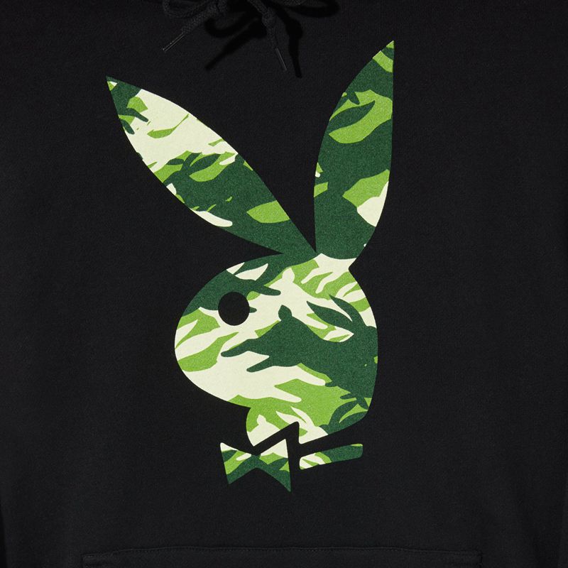 Sweat À Capuche Playboy Hare Green Camo Homme Noir | BFSXNKO-73