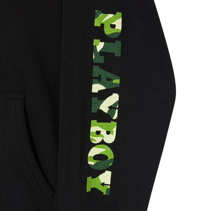 Sweat À Capuche Playboy Hare Green Camo Homme Noir | BFSXNKO-73