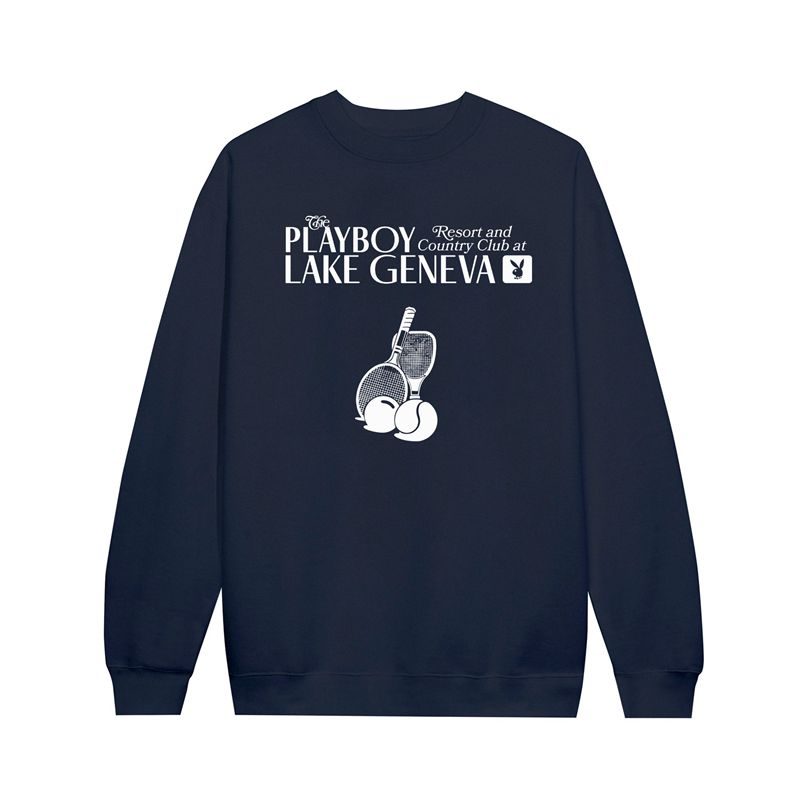 Sweat À Capuche Playboy Lake Geneva Tennis Club Crewneck Femme Blanche | TJMQGDZ-72