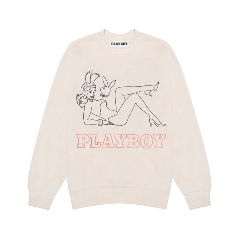 Sweat À Capuche Playboy Late Night Crewneck Homme Rose | WSKZDNT-57