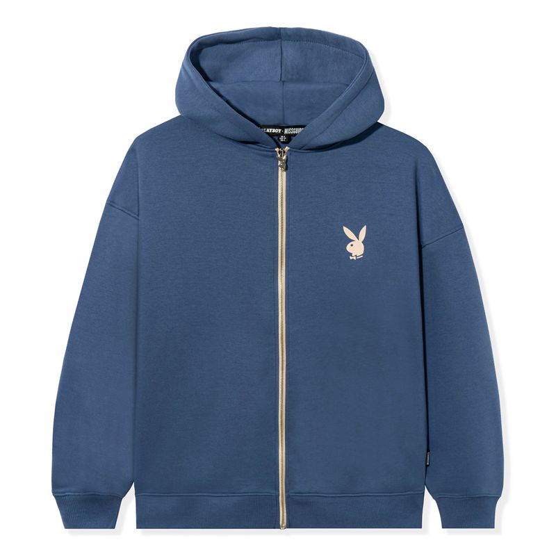 Sweat À Capuche Playboy Lifestyle Zip-Up Femme Bleu | NAMEFRY-16