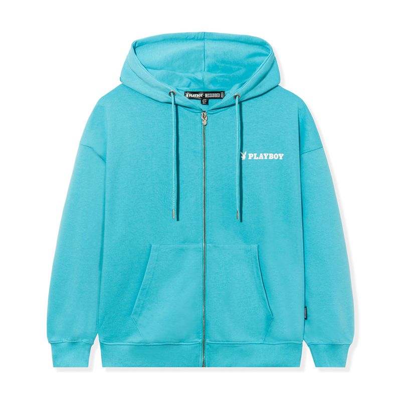 Sweat À Capuche Playboy Logo Oversized Zip-Up Femme Bleu | SQOEJDG-45