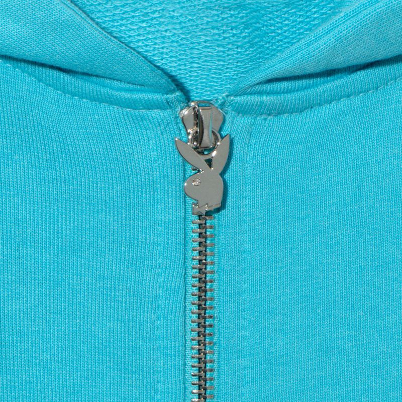 Sweat À Capuche Playboy Logo Oversized Zip-Up Femme Bleu | SQOEJDG-45