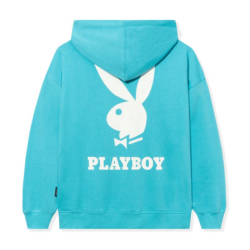 Sweat À Capuche Playboy Logo Oversized Zip-Up Femme Bleu | SQOEJDG-45