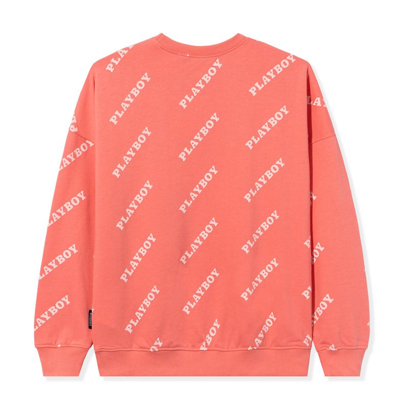 Sweat À Capuche Playboy Masthead Oversized Crewneck Femme Rose | DUENLPG-75