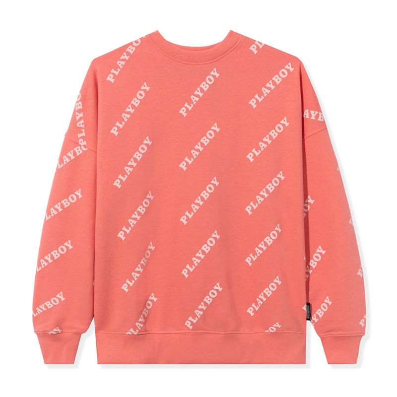 Sweat À Capuche Playboy Masthead Oversized Crewneck Femme Rose | DUENLPG-75