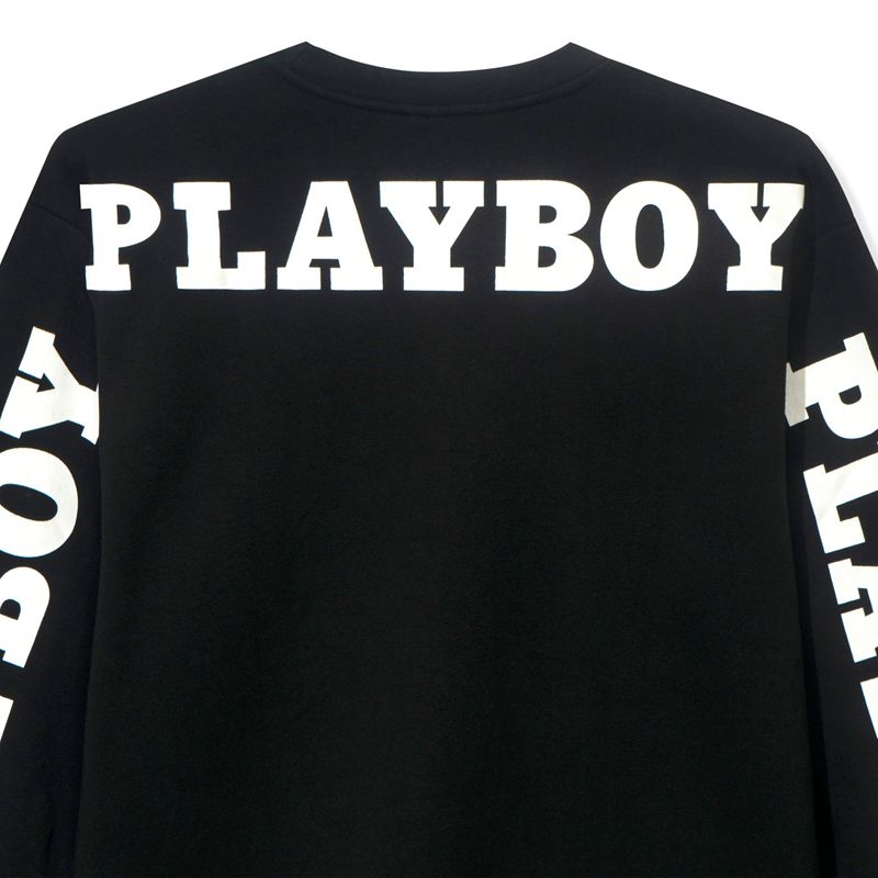 Sweat À Capuche Playboy Masthead Pullover Crewneck Homme Noir | DQPMSFC-17