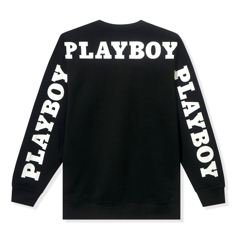 Sweat À Capuche Playboy Masthead Pullover Crewneck Homme Noir | DQPMSFC-17