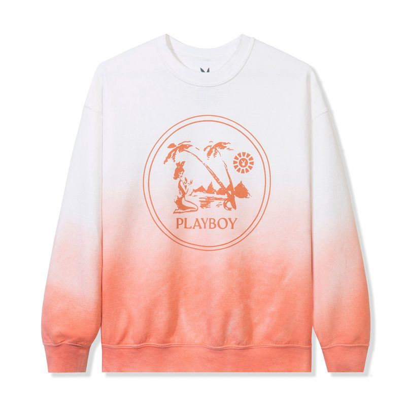 Sweat À Capuche Playboy Ombre Crest Crewneck Sweat Homme Blanche Orange | EROKNSA-60