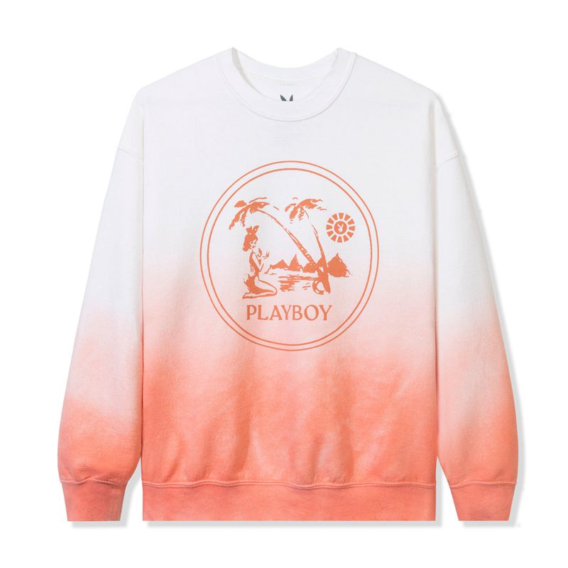 Sweat À Capuche Playboy Ombre Crest Crewneck Sweat Homme Blanche Orange | EROKNSA-60