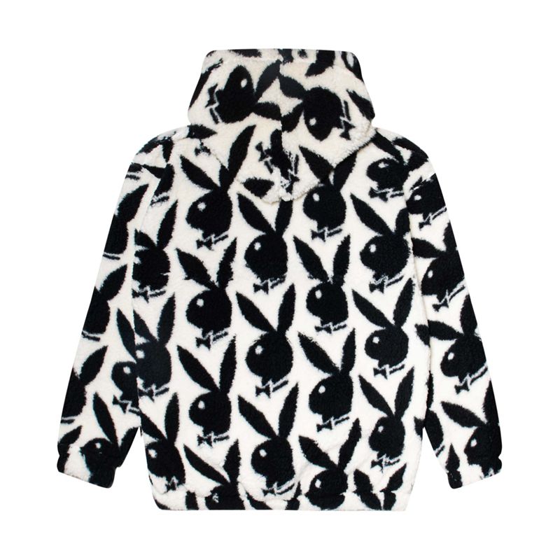 Sweat À Capuche Playboy Repeating Rabbit Head Sherpa Femme Noir Blanche | RWBODFT-07