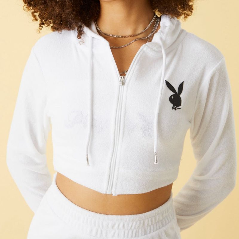 Sweat À Capuche Playboy Terry Zip Up Crop Femme Marron | SEMTHGP-65