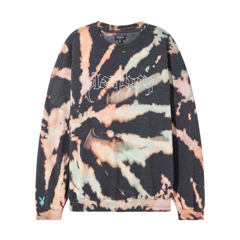 Sweat À Capuche Playboy Tie-Dye Grunge Crewneck Femme Multicolore | FQCTOMJ-50