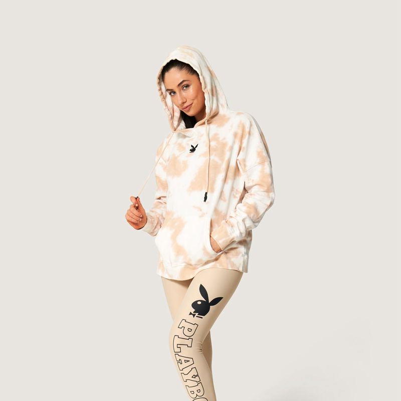 Sweat À Capuche Playboy Tie Dye Oversized Femme Blanche Marron | DMONCXQ-19